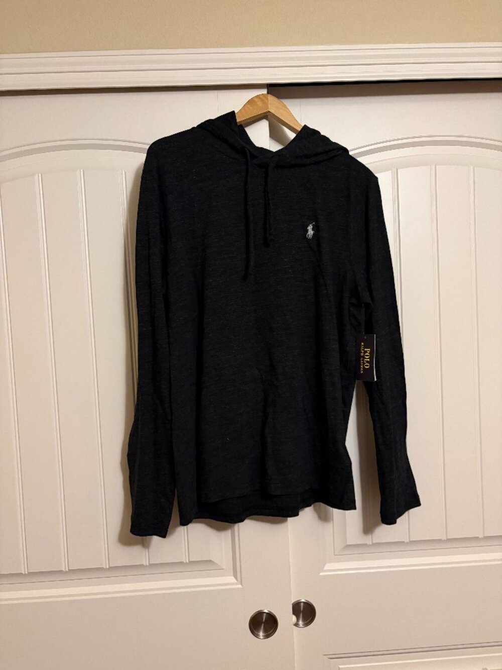Polo Ralph Lauren Long Sleeve Hoodie Large Heathered Black Long Sleeve NWT NEW